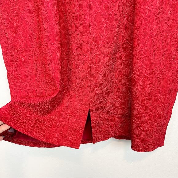 Kay Unger Red‎ Textured V-Neck Cap Sleeve Sheath Dress Size 14 - Picture 10 of 12